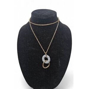 Banana Republic Pendent Necklace Gold Tone Double Ring Pendant Long Chain NWT